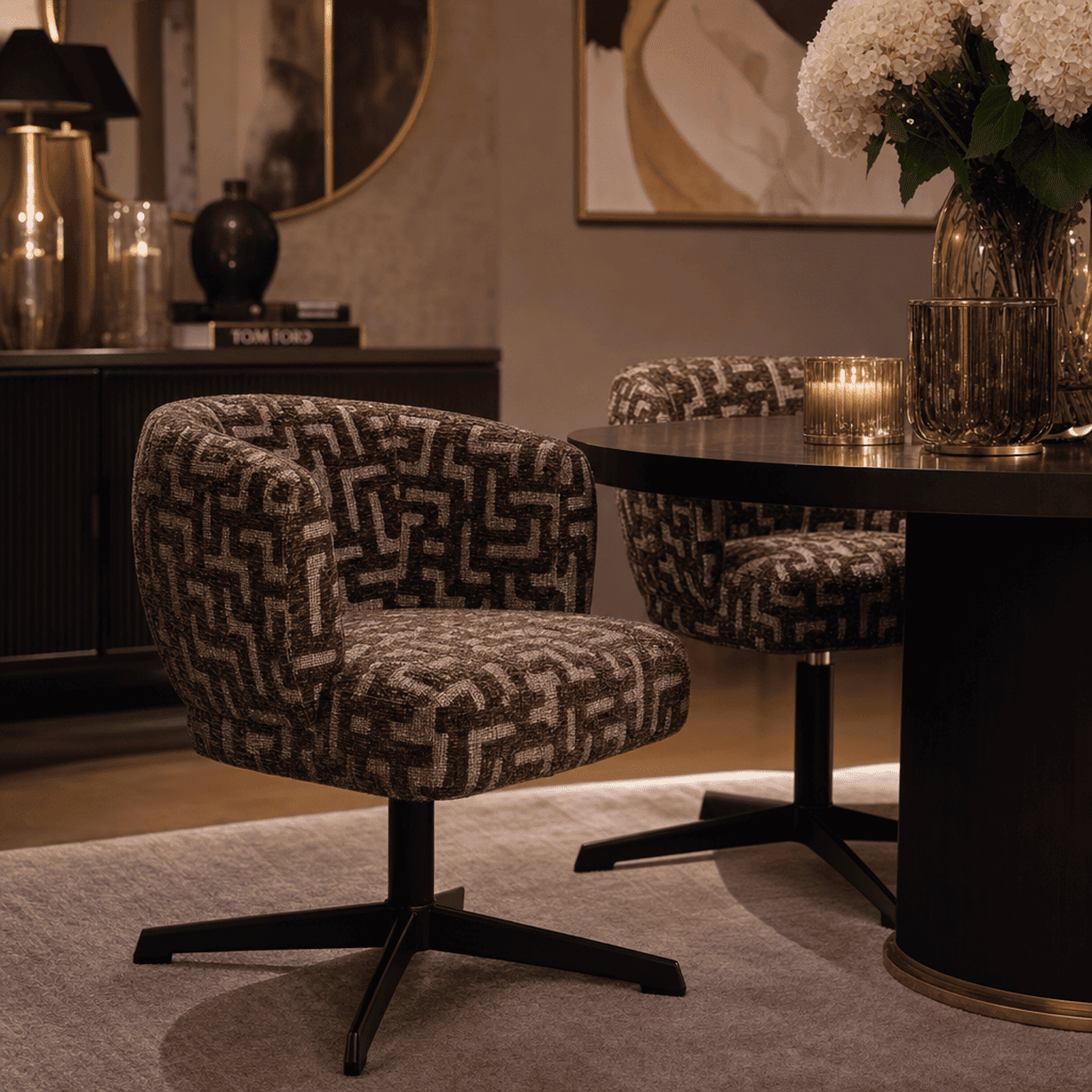 Herman Brown Patterned Swivel Dining Chair