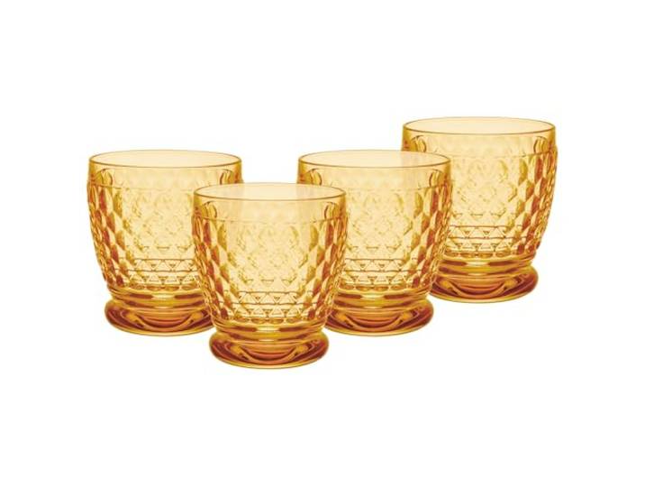 Villeroy & Boch Boston Saffron Becher 4er Set, 330 ml, Farbige Trinkgläser mit Facettenmuster, Becher aus Kristallglas für Heiß- und Kaltgetränke, Spülmaschinengeeignet, Gelb