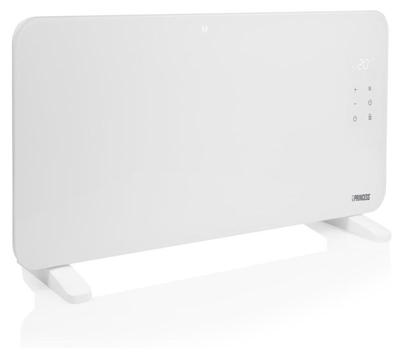 Princess 348416 Smart Glass Panel Heater – 1500 W – App-bediening – LED Touchscreen – Elektronische Thermostaat – Kinderslot – IP24 – Wand- of vrijstaand