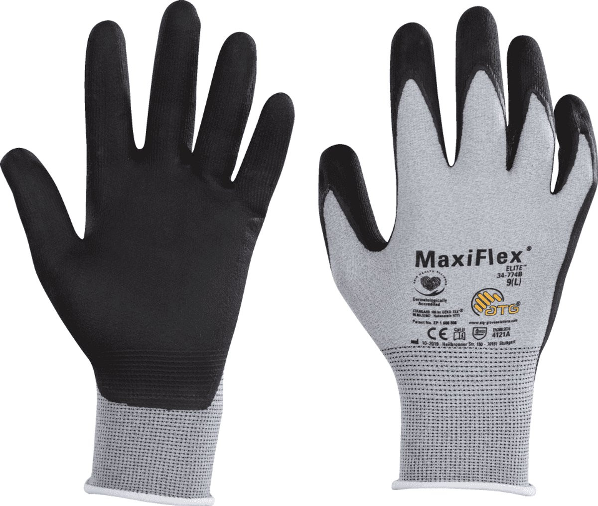 ATG MaxiFlex Elite ESD werkhandschoenen 34-774B lichtgrijs/zwart maat 6