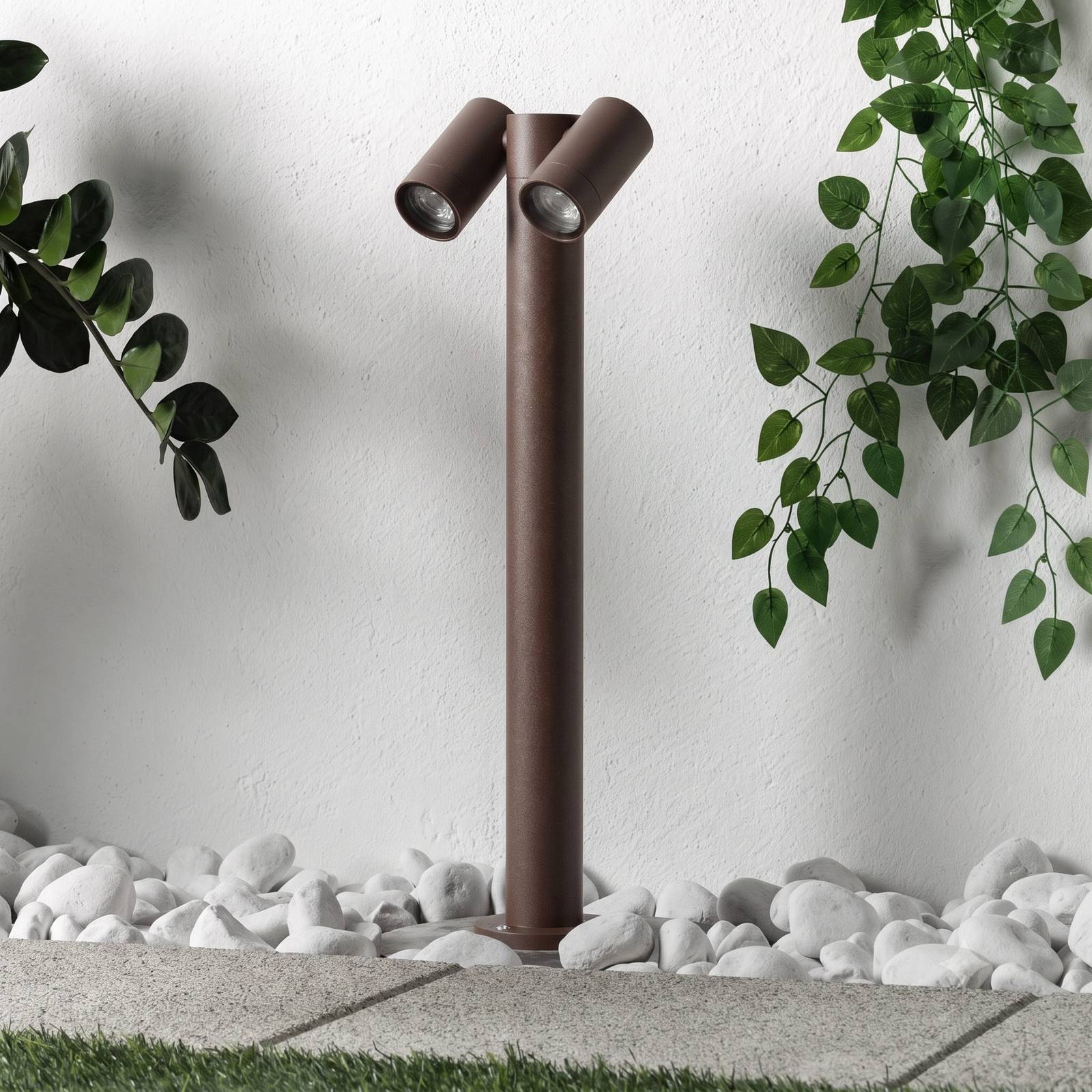 Prios Wegeleuchte Tulimar, 2-flg., 60 cm, rost, IP65 Tulimar PRIOS, dimmbar, braun / rost, Aluminium, Modern