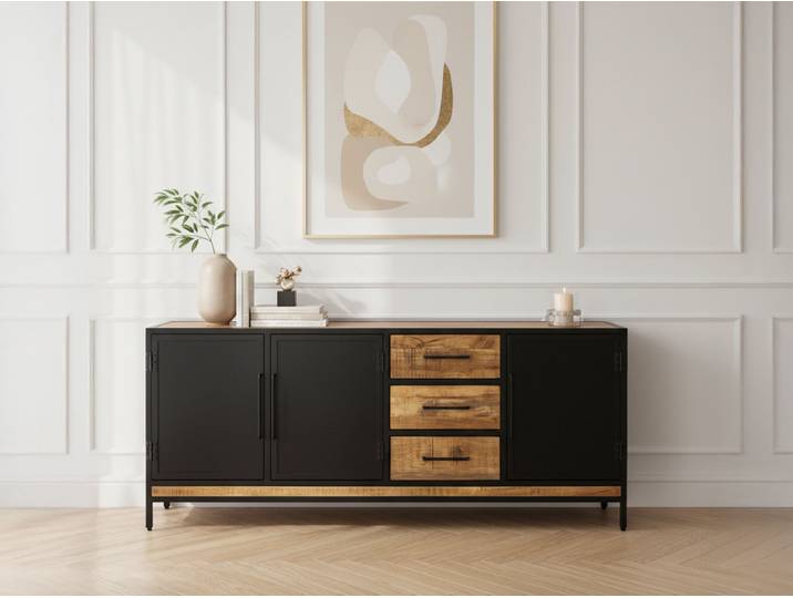 Buffet 3 portes 200 cm BEAUBOURG bois massif de manguier