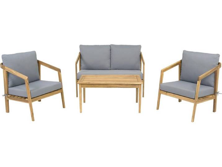 Salon de jardin en bois avec coussins \ Presley\ - 4 places - Gris