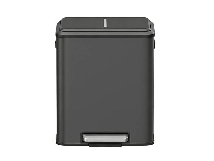 JOYFURNOS Poubelle de cuisine à 2 compartiments avec couvercle à fermeture douce, poubelle de recyclage en acier avec seaux intérieurs et pédale large, noir