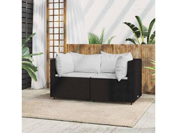 SALE 2026  Canapé de jardin Noir - Canapé d'angle de jardin avec coussins Noir Résine tressée PRO788412387