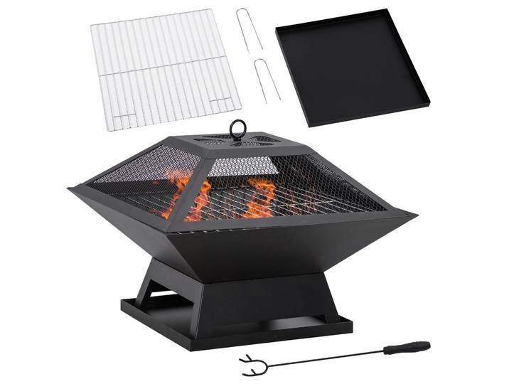 Brasero d'extérieur en acier Outsunny avec protection anti-étincelles 45X45X34 cm Noir