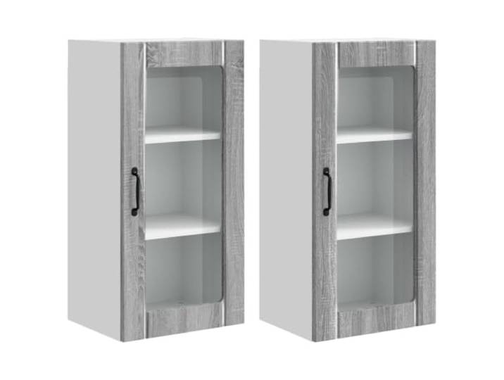 GPWERSDF Wandglas-Schrank Porto 2er Set Grau Sonoma 80 cm Holzwerkstoff, Wandmontage, viel Stauraum, Regale, für moderne Küchen