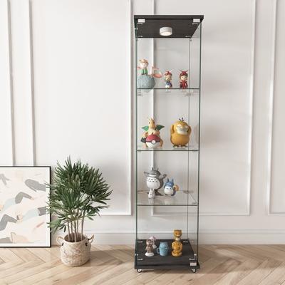 Modern 1-Door 4-Shelf Tempered Glass Display Cabinet with LED