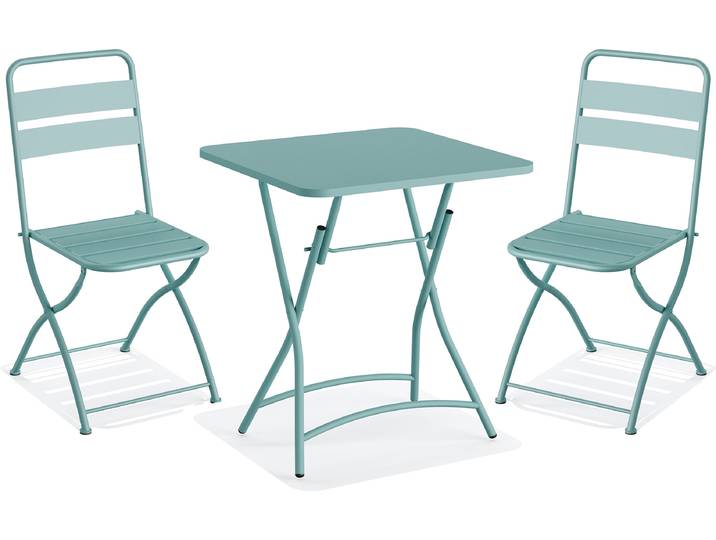 Breeze Klappbares Outdoor Bistro-Set, 2-Sitzer, Blau, pulverbeschichteter Stahl, 60 cm breit
