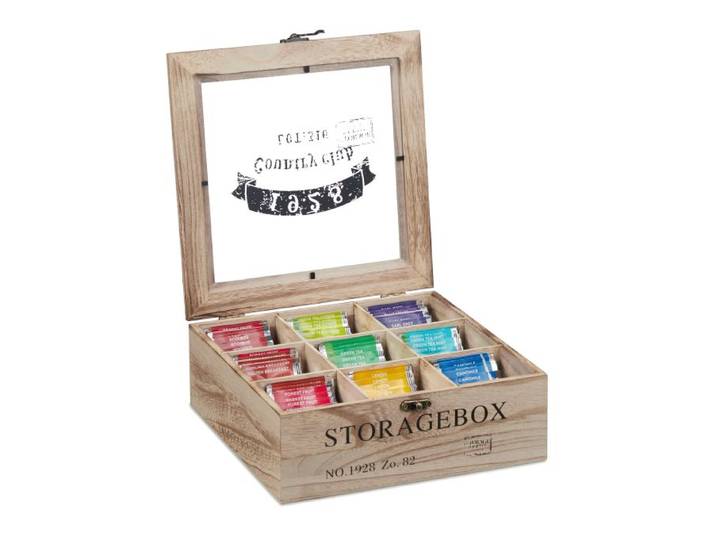 Relaxdays Teebox Holz 9 Fächer