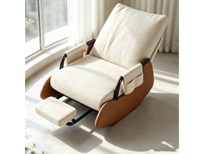 LCNDKF Polstersessel Schaukelnd mit Ausziehbarer Fußstütze Ergonomischer Schaukelstuhl mit ausziehbarer Fußstütze und Seitentasche für tägliche Entspannung.