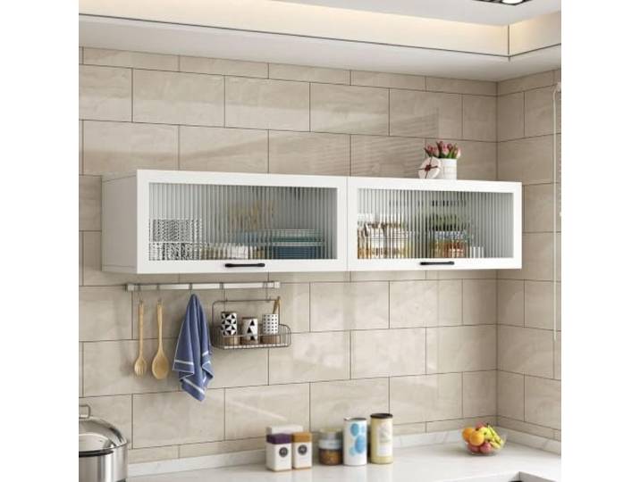 Generisch Wandmontierter Glasvitrine die Küche，Wandschrank aus Massivholz Hängeschrank für Küche & Bad, Gewürzschrank mit Klapptür, Wandmontierter Aufbewahrungsschrank(120*30*30cm/47.2*11.8*11.8in)