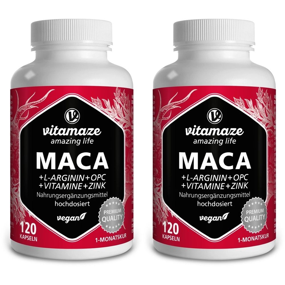 Maca 10:1 Hochdosiert + L-Arginin OPC Vitamin vegan x2 2x120 St Kapseln