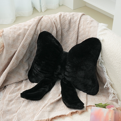 Lush Living Finds Rabbit Fur Comfortable Car Seat Cushion, Pink Bow Ribbon Couch Pillow black