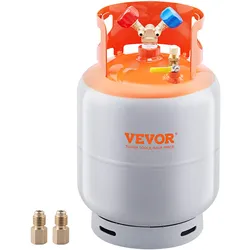 VEVOR Kältemittel-Ausgleichsbehälter, 50 Pfund Fassungsvermögen, tragbarer 400-psi-Zylindertank mit Y-Ventil für Flüssigkeit/Dampf, hochversiegelter Ausgleichsbehälter für R22/R134A/R410A, Orange+Grau
