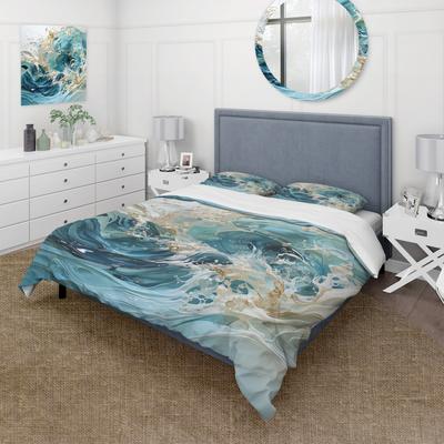 DESIGN ART Designart - Ocean Charm Liquid Wave Art - Ocean Bed Cover Sets - Nautical & Coastal Bed Sets With Shams