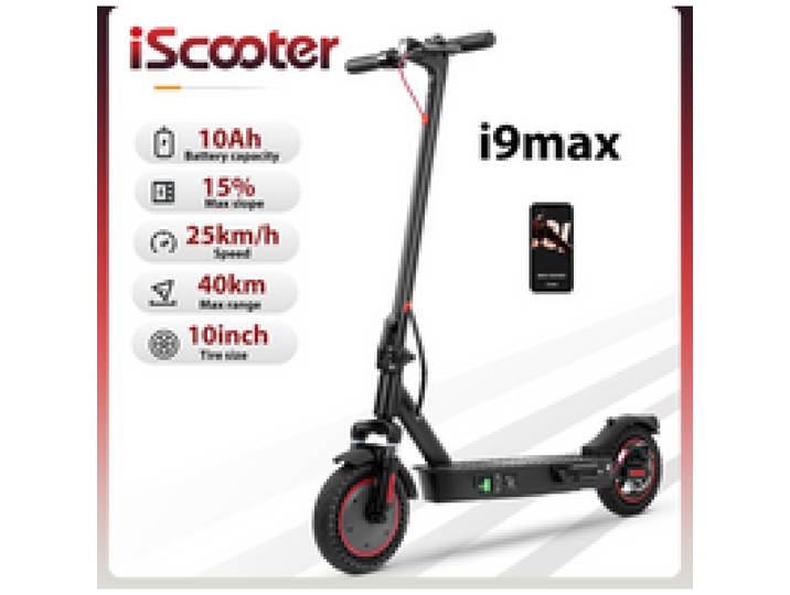 iScooter i9max Elektrische Scooter 36V 10Ah Batterij 30-40km Bereik Dubbele Vering 25km/u Snelheid 10 Inch Banden Kick e-Scooter met App