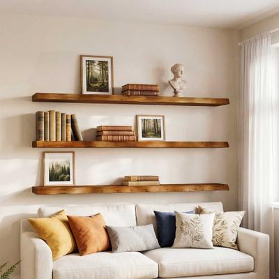 1Easylife "47.24"" Solid Wood Floating Shelves for Wall Set of 3, Extra Long Live Edge Wall Bookshelves for Display, Wall Mounted Shelves"