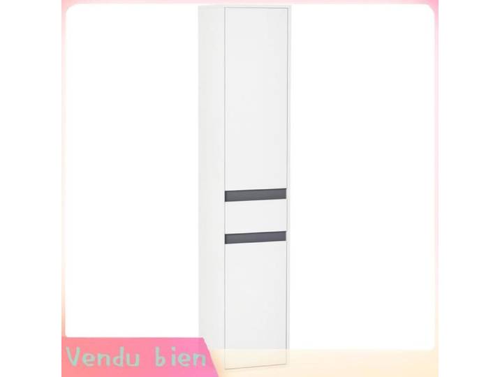 LIA Meuble colonne salle bain 2 placards 3 étagères tiroir coulissant blanc