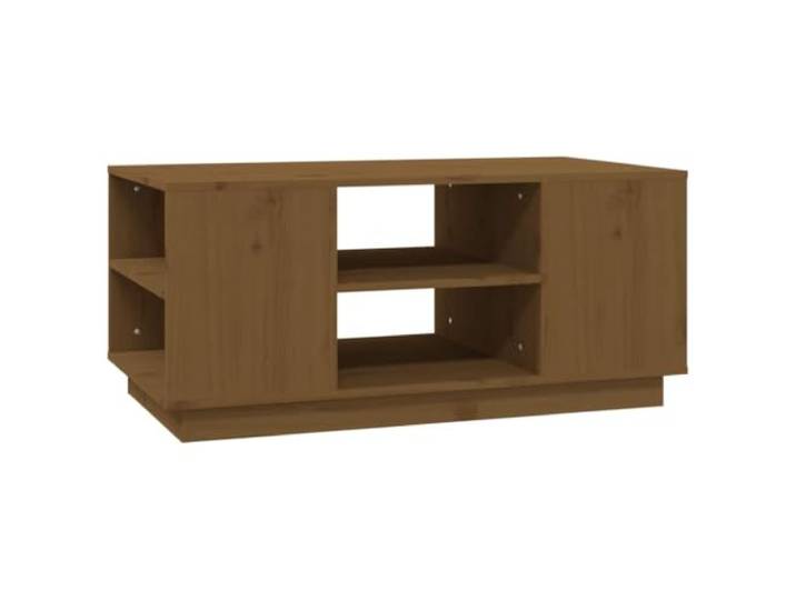 LASWWQMRF Couchtisch Massivholz Kiefer Tisch Honigbraun 90x49x40,5 cm Stilvoller Wohnzimmertisch aus echtem Kiefern-Massivholz mit 6 praktischen Offenen Fächern für Zeitungen und Dekoration.
