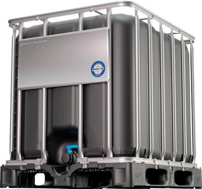 IBC Container, 1000 Liter, UN-Zulassung, UV-Schutz, DN 50 Auslaufventil, auf Kunststoffpalette, B 1200 x T 1000 x H 1136 mm, schwarz