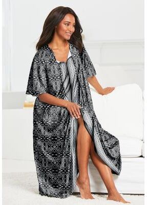 Plus Size Women's Sweeping Printed Lounger by Only Necessities in Black Floral (Size 34/36)