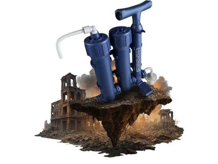Hydrosolve stromloser Notfall Wasserfilter mit Handpumpe – filtert 99,999% Bakterien – Ohne Chemie – Trinkwasserfilter für Blackout, Krieg, Krisenvorsorge, Camping & Outdoor Survival (Wasserfilter)