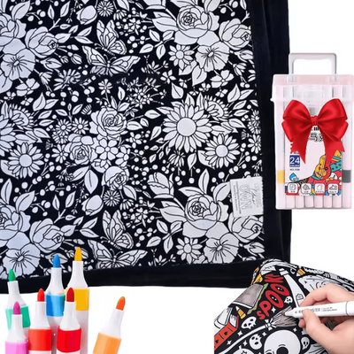 Inspire Curations DIY Coloring Blanket With Markers For Creative Relaxation f