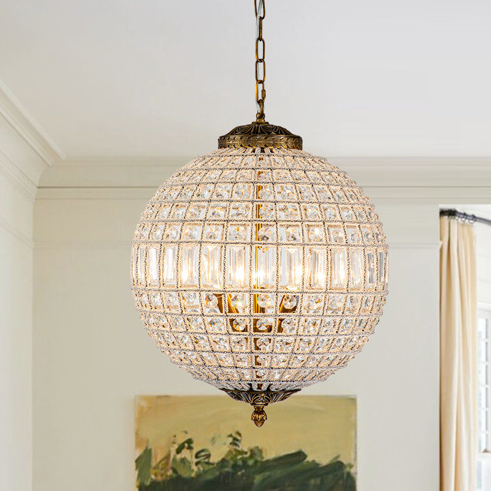Mercer41 Engles Antique Bronze Vintage Crystal Globe Pendant Chandelier Antique Bronze 58cm H X 45cm W X 45cm D