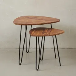 KADIMA DESIGN 2er Set Beistelltisch Sheesham Holz und Metall, Industrial-Design, Vielseitig.