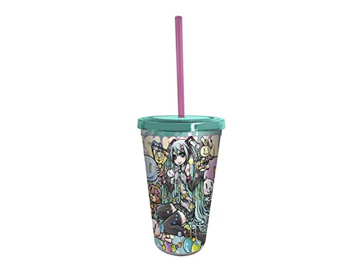 ABYSTYLE Hatsune Miku Band Becher aus Kunststoff, Acryl, mit wiederverwendbarem Strohhalm und auslaufsicherem Deckel, BPA-frei, Anime-Manga-Trinkgeschirr, Heim- und Küchenutensilien, Geschenk
