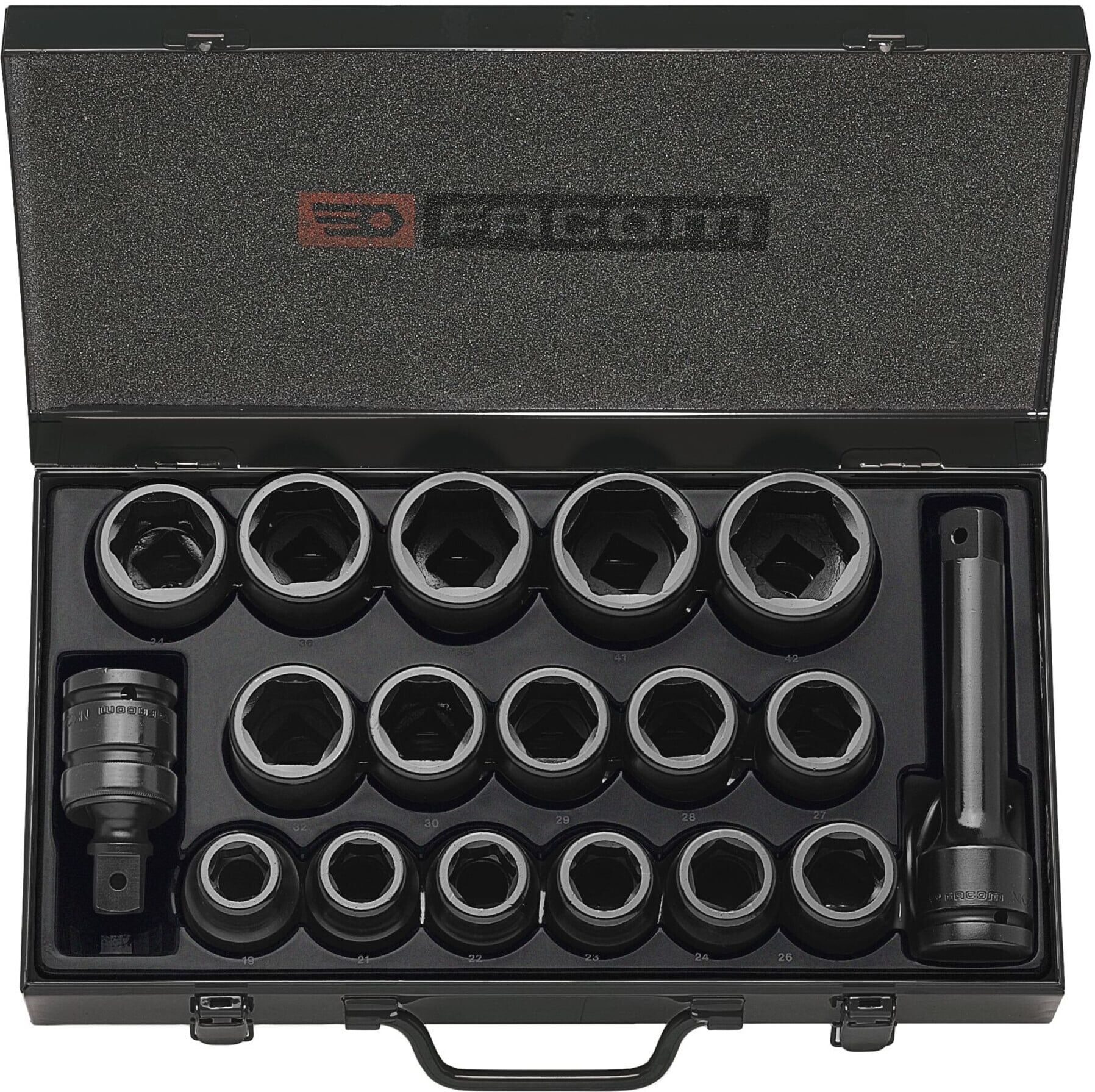 Facom Sortiment 3/4" IMPACT - Antriebselemente, Sechskant-Steckschlüssel Zollmaße Metallkoffer, 18-tlg. (NK.500U)