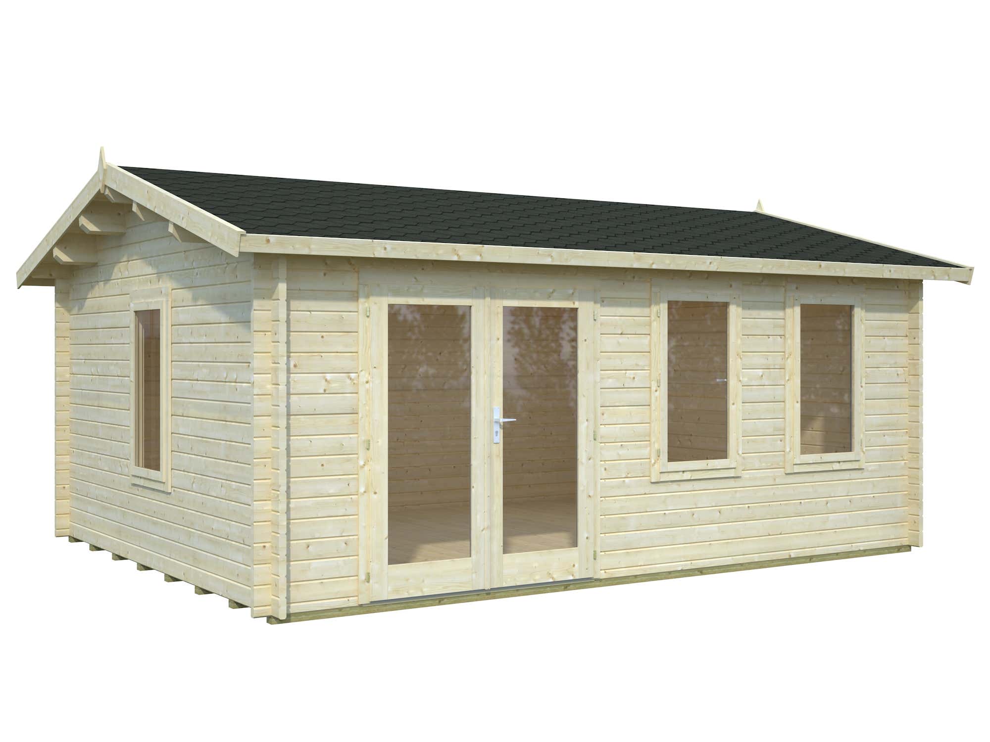 Palmako Gartenhaus Iris 19,1 m² aus Holz Gartenhaus mit 44 mm Wandstärke Holzhaus Fußboden inklusive Blockbohlenhaus 14.79 m² Satteldach