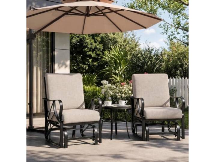 Schaukelstuhl Outdoor 2er Set, Schwingstuhl Garten Mit Kissen Metall Sanft Schaukeln zu Zweit: Wetterfestes 2er-Set Schaukelstühle mit dickem Kissen & Metallrahmen für Terrasse, Garten & Balkon.