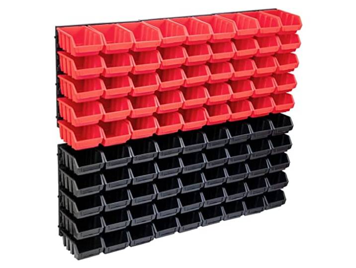 vidaXL 96-tlg. Behälter-Set für Kleinteile mit Wandplatten Rot Schwarz