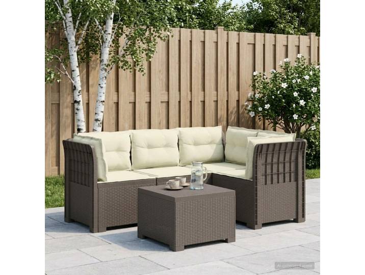 vidaXL 4-Sitzer Garten Sofa mit Kissen Rattan Look PP Hellgrau