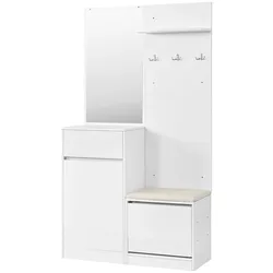 MODFU Kompaktgarderobe aus MDF und Spanplatte in Weiß mit Schuhschrank, Spiegel und LED-Beleuchtung