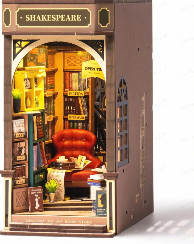 Robotime Rolife Boekhandel Boek Nook DIY 3D-puzzel voor volwassenen en tieners, B/D/H: 11,4 x 19,5 x 21,8 cm