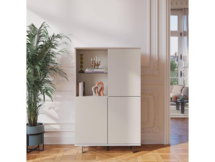 HABITAT - Buffet haut 3 portes et pieds en métal - Crème - Agnes