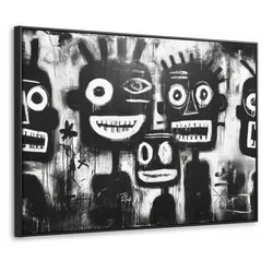LEINWAND Bilder mit Rahmen - Malerei - Figuren - Schwarz - Abstrakt - 80x60