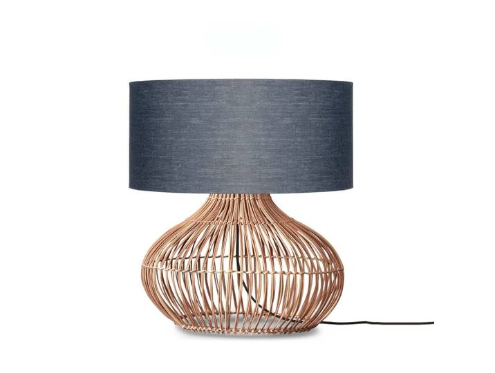 Lampe de table rotin abat-jour lin naturel/gris foncé, h. 60cm