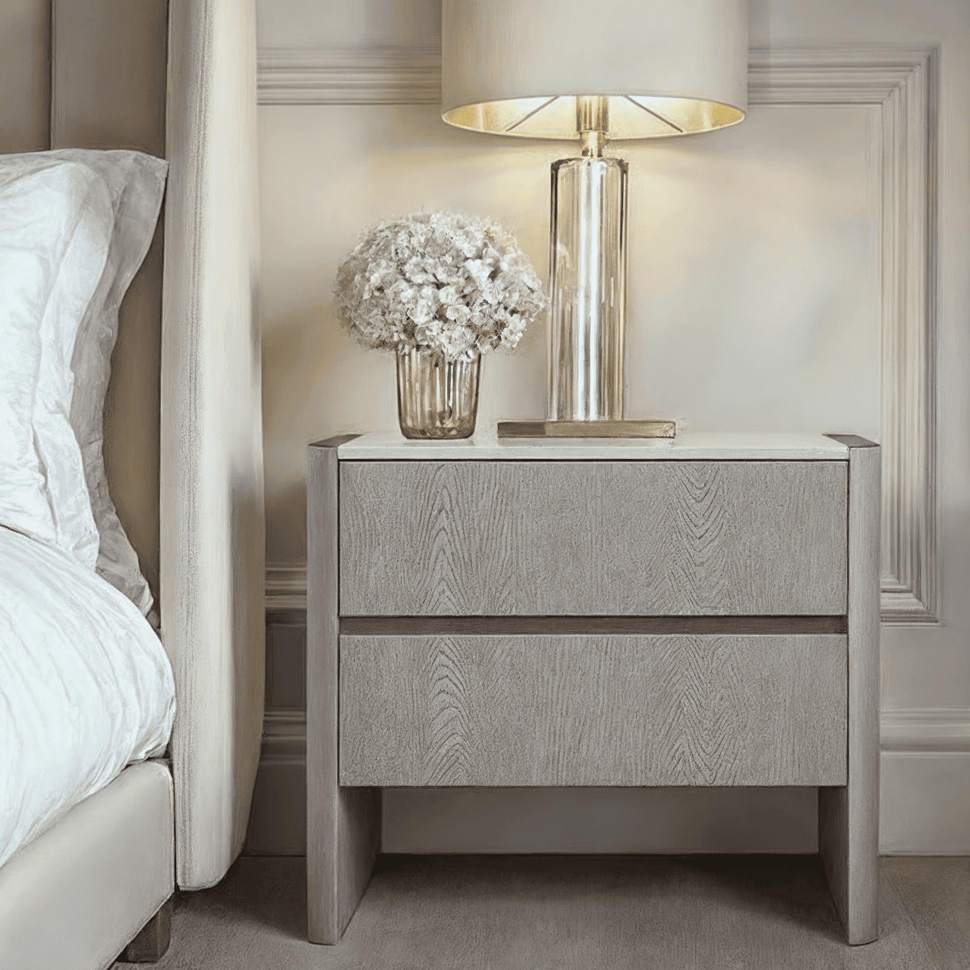 Zendaya 2 Drawer Washed Oak Bedside with Stone Top