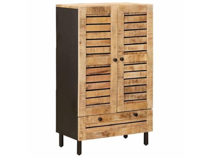 Makastle Highboard mit Jalousietüren 60 x 33 x 100 cm Natur Massivholz Mango