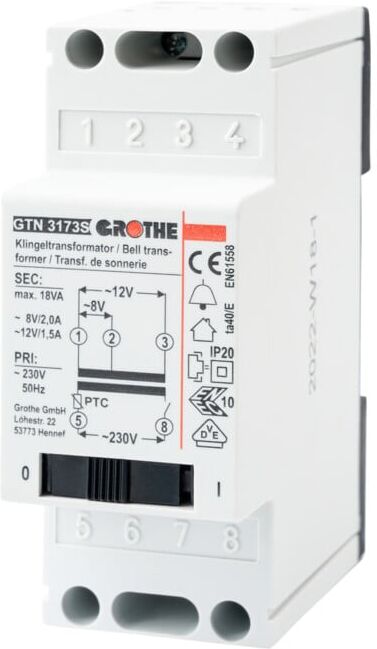 Grothe Transformateur de sonnette GTN 3173 S 4/8/12VAC 2/2/1,5A (14083)