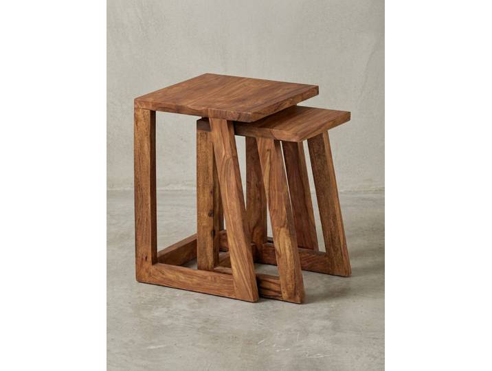 KADIMA DESIGN Satztisch 2er Set MUMBAI Beistelltisch Massivholz Design Wohnzimmer Couchtisch, Wohnzimmer-Tisch eckig Nachttisch Satztisch Landhaus-Stil