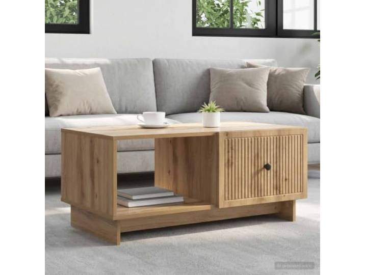 TEKGHUT Couchtisch Artisan-Eiche 90x50x40cm Holzwerkstoff mit Stauraum Rechteckig, Retro-Look, Metallgriffe, 90°-Pendeltür, pflegeleichte Oberfläche, vielseitig nutzbar