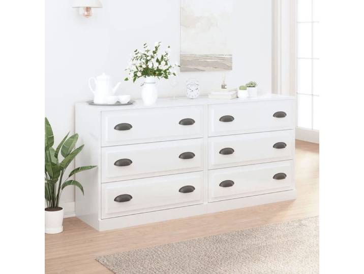 Lot de 2 Buffet-Meuble de rangements 2 pcs blanc brillant bois d'ingénierie 196516