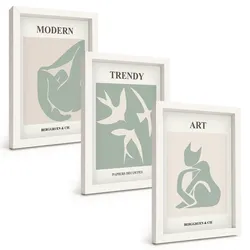 BILDER SET 3er Set - 20x30 cm Weißer Rahmen - Matisse abstrakte Figuren