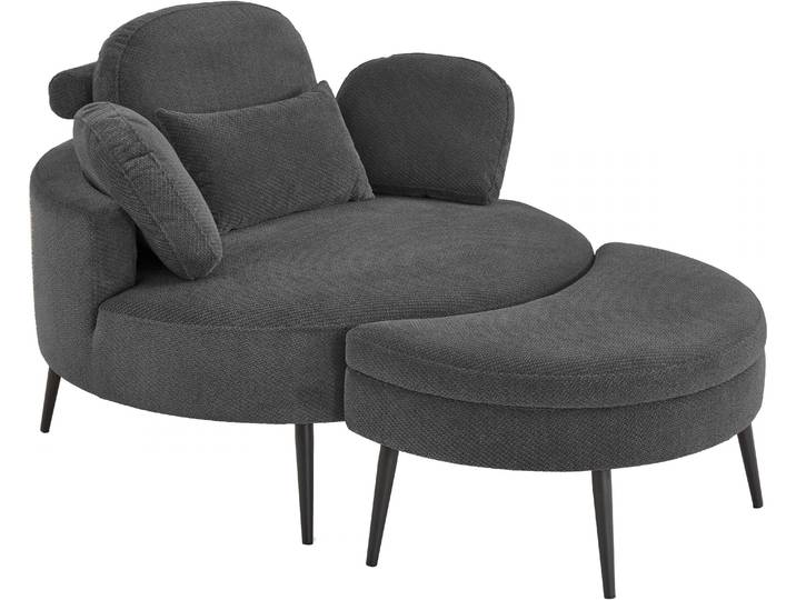 Loveseat GOODPRODUCT Riko Sessel, B: 110 cm, Sitzhöhe: 44 cm , grau (dunkelgrau), B:110cm H:84cm T:110cm, 95%Polyester, 5%Polyamide, Sessel, Loveseat, XXL- Sessel, mit Stauraumhocker, Rückenstütze & 4 Zierkissen