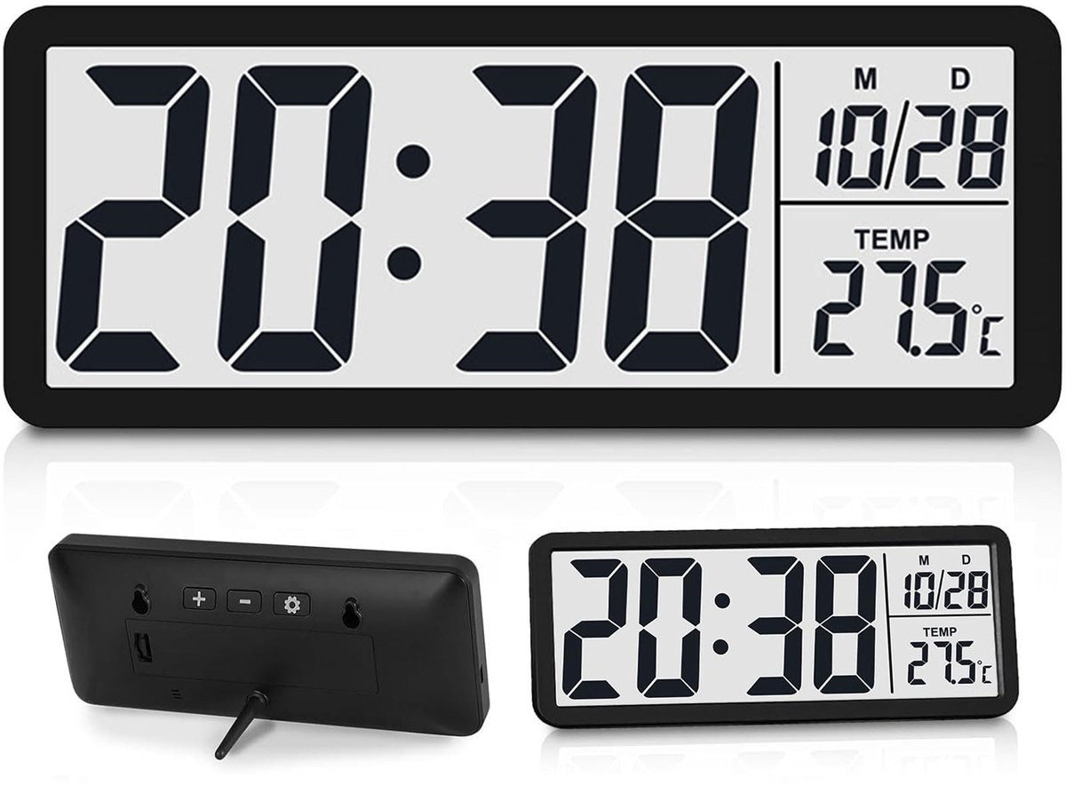 Digitale Wandklok met Temperatuurweergave - Zwart